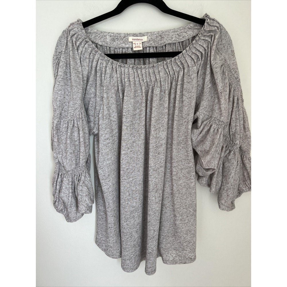 SUNDANCE Sweet Serenade Top Blouse Pintuck 3/4 Sleeves Size Small Linen Blend